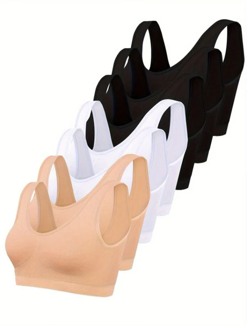 Zwart Wit Beige Sport Beha Dames – Naadloze Sport Bh Set – Elastische Comfort Sport Bh Zonder Sluiting – Ademende Lichte Ondersteuning – Dunne Sport Top Met Brede Schouderbanden – Set Van 7 – Maat XL